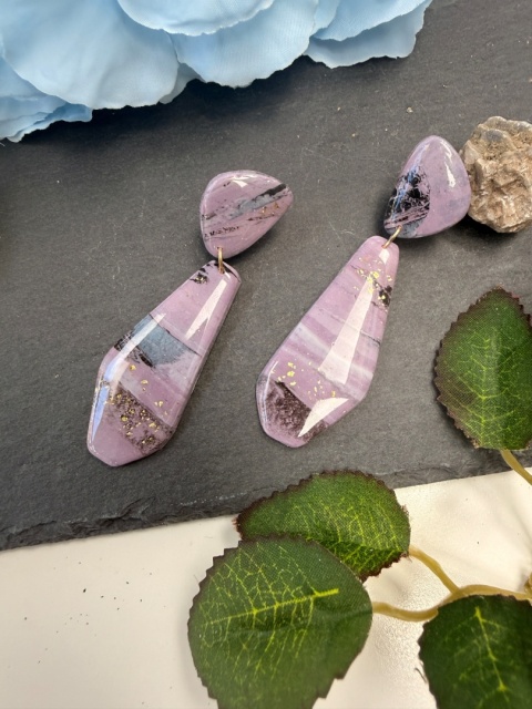 Kolczyki LILA MARMUR Złoto | Rękodzieło Glina Polimerowa | NOWOCZESNE