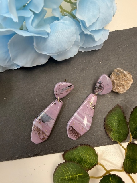 Kolczyki LILA MARMUR Złoto | Rękodzieło Glina Polimerowa | NOWOCZESNE