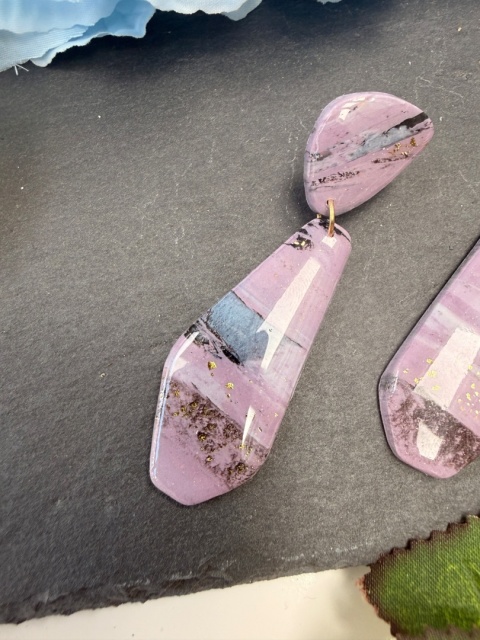 Kolczyki LILA MARMUR Złoto | Rękodzieło Glina Polimerowa | NOWOCZESNE