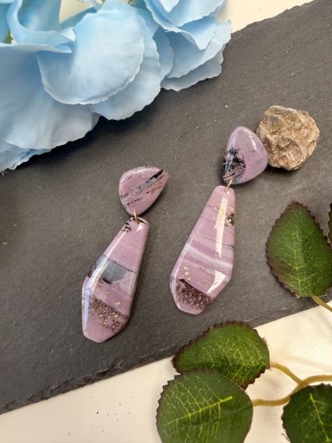 Kolczyki LILA MARMUR Złoto | Rękodzieło Glina Polimerowa | NOWOCZESNE