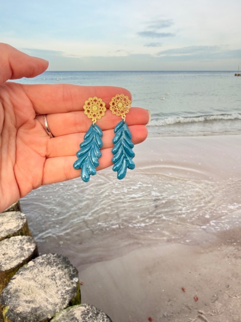 Efektowne Kolczyki "Morska Paproć" | Rękodzieło Glina Polimerowa