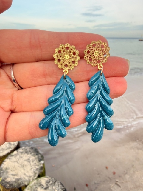 Efektowne Kolczyki "Morska Paproć" | Rękodzieło Glina Polimerowa