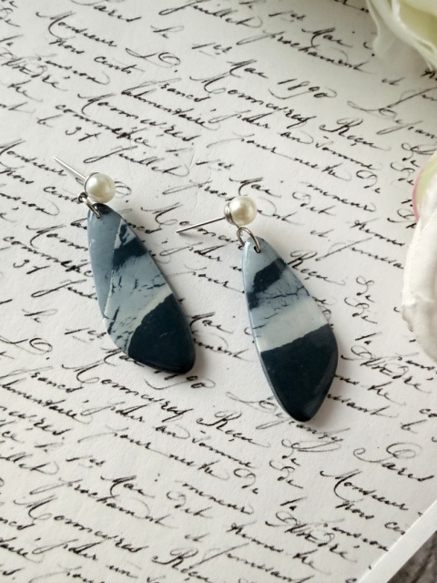 Kolczyki Handmade "Blue Marble" | Perłowe Sztyfty |Lekkie