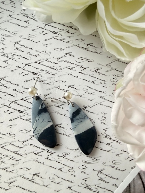 Kolczyki Handmade "Blue Marble" | Perłowe Sztyfty |Lekkie