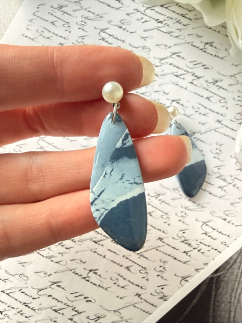 Kolczyki Handmade "Blue Marble" | Perłowe Sztyfty |Lekkie