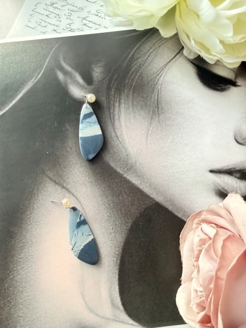 Kolczyki Handmade "Blue Marble" | Perłowe Sztyfty |Lekkie