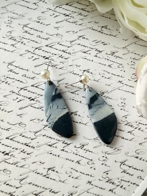 Kolczyki Handmade "Blue Marble" | Perłowe Sztyfty |Lekkie