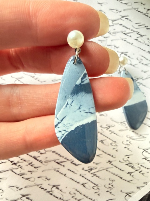 Kolczyki Handmade "Blue Marble" | Perłowe Sztyfty |Lekkie