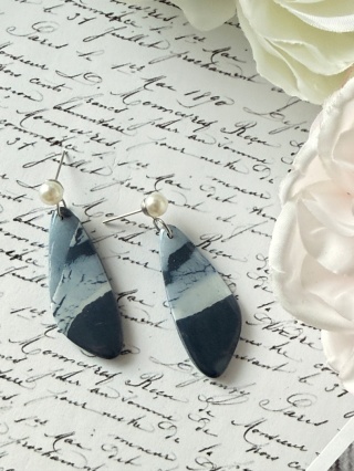 Kolczyki Handmade "Blue Marble" | Perłowe Sztyfty |Lekkie