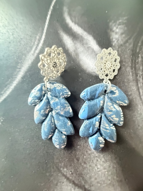 Kolczyki Handmade "Granatowy Kłos" | Ażurowe Srebro |Lekkie i Eleganckie