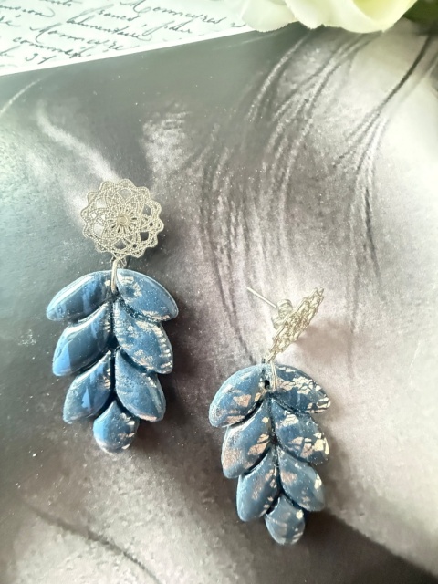 Kolczyki Handmade "Granatowy Kłos" | Ażurowe Srebro |Lekkie i Eleganckie