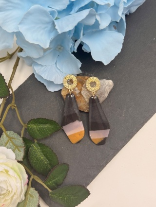 Kolczyki Handmade "Shadow & Amber"|Glina|Czerń,Nude&Złoty Musztardowy