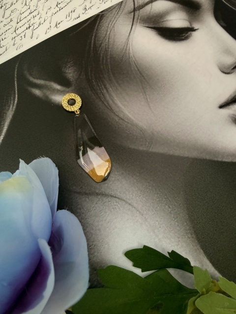 Kolczyki Handmade "Shadow & Amber"|Glina|Czerń,Nude&Złoty Musztardowy