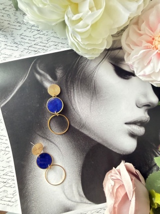 Kolczyki "Kobaltowe Koła" | Złoto i Głębia Błękitu |Lekkie | Styl ModernArt