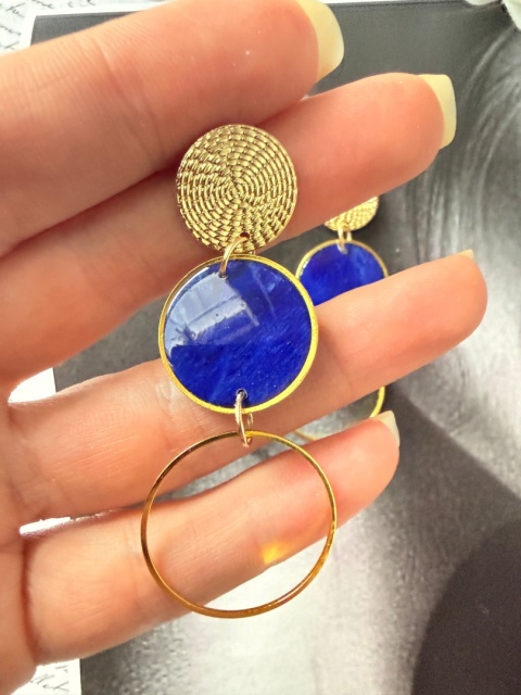 Kolczyki "Kobaltowe Koła" | Złoto i Głębia Błękitu |Lekkie | Styl ModernArt