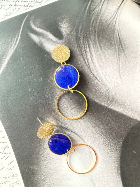 Kolczyki "Kobaltowe Koła" | Złoto i Głębia Błękitu |Lekkie | Styl ModernArt