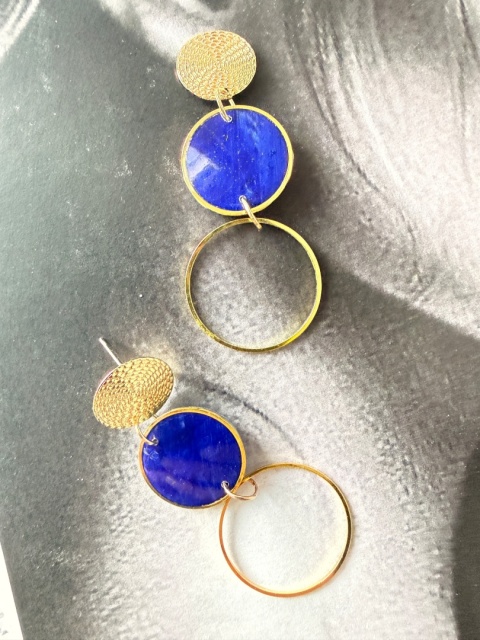 Kolczyki "Kobaltowe Koła" | Złoto i Głębia Błękitu |Lekkie | Styl ModernArt