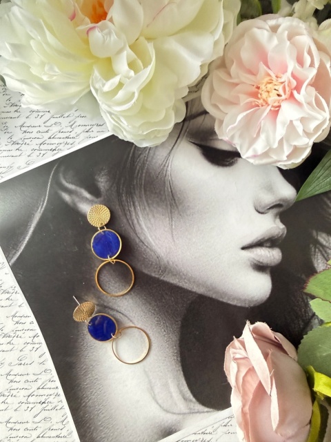 Kolczyki "Kobaltowe Koła" | Złoto i Głębia Błękitu |Lekkie | Styl ModernArt