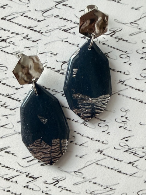 Kolczyki "Nocne Niebo" | Granat & Srebro | Sztyfty Hexagon | Handmade Glam