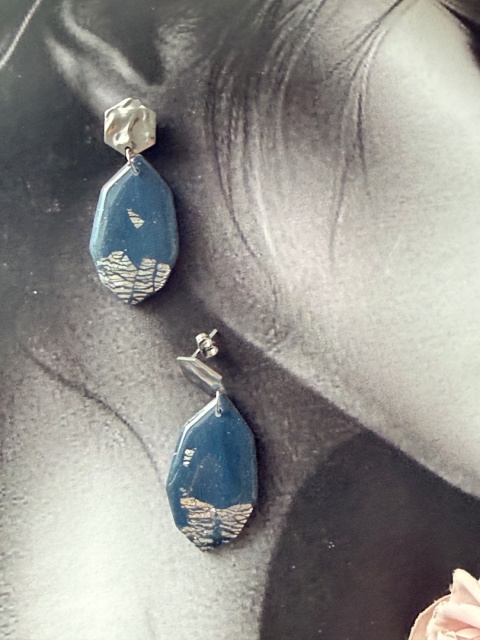 Kolczyki "Nocne Niebo" | Granat & Srebro | Sztyfty Hexagon | Handmade Glam