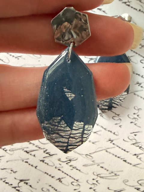 Kolczyki "Nocne Niebo" | Granat & Srebro | Sztyfty Hexagon | Handmade Glam