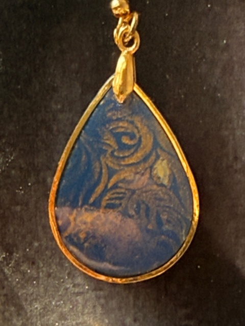 Kolczyki "Złote Łezki" Królewski Błękit | Złoty Wzór Kwiatowy | Vintage