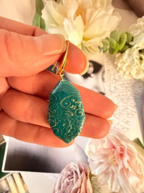 Kolczyki"Lazurowy Ornament" |Rękodzieło|Turkus&Złoto| Wyjątkowo LEKKIE