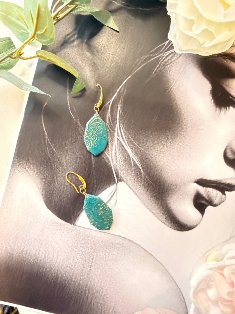 Kolczyki"Lazurowy Ornament" |Rękodzieło|Turkus&Złoto| Wyjątkowo LEKKIE