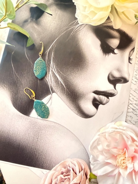 Kolczyki"Lazurowy Ornament" |Rękodzieło|Turkus&Złoto| Wyjątkowo LEKKIE