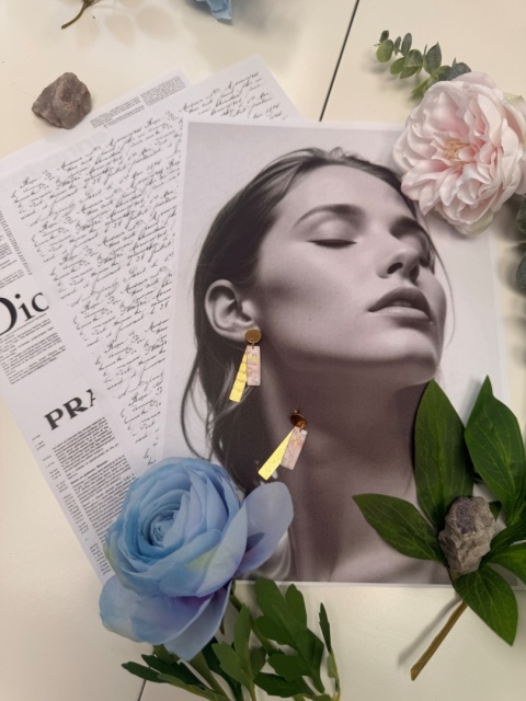 Kolczyki"Pink Marble Bar" |Glina Polimerowa|Delikatny Róż & Złota Tekstura