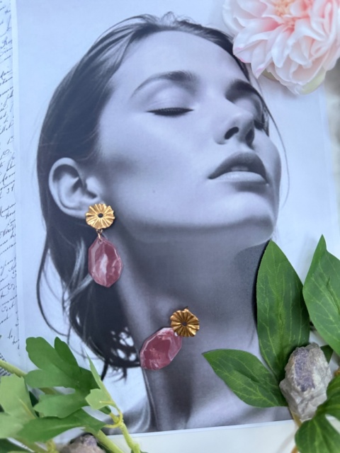 Kolczyki BORDOWY MARMUR & ZŁOTY KWIAT|Rękodzieło Glina Polimerowa|Luksusowa