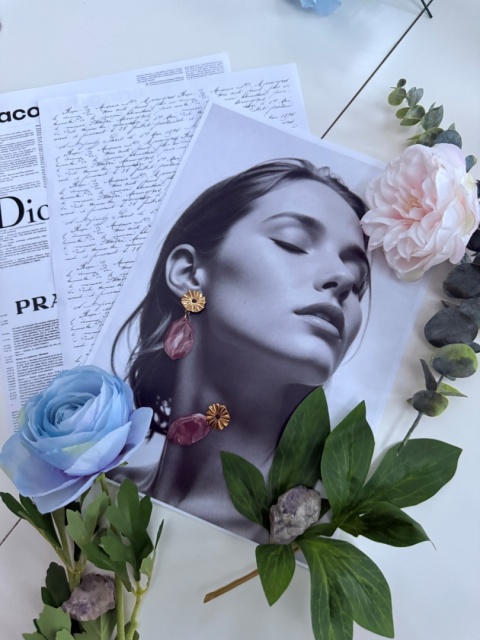 Kolczyki BORDOWY MARMUR & ZŁOTY KWIAT|Rękodzieło Glina Polimerowa|Luksusowa