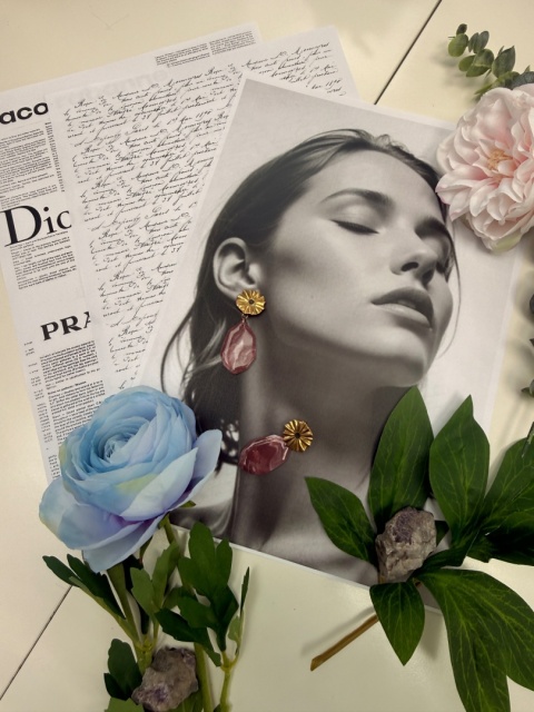 Kolczyki BORDOWY MARMUR & ZŁOTY KWIAT|Rękodzieło Glina Polimerowa|Luksusowa