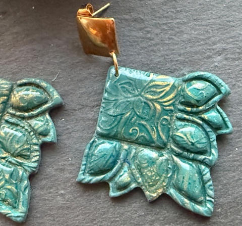 Kolczyki "Szałwiowy Listek"|Miętowa Szałwia & Złota Mandala| Styl Boho-Chic