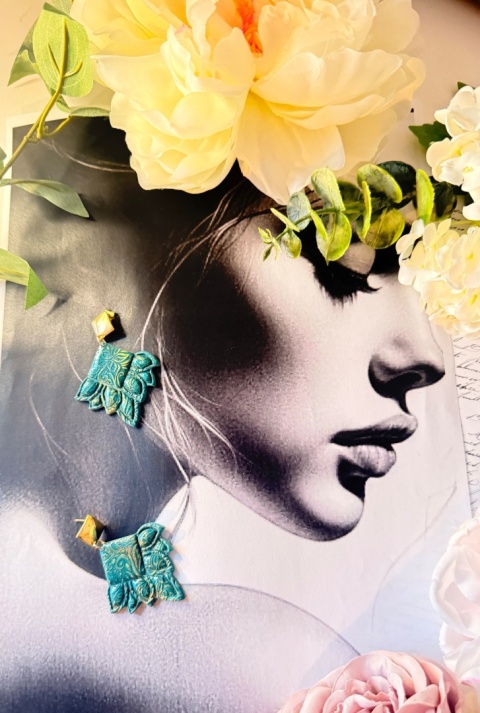 Kolczyki "Szałwiowy Listek"|Miętowa Szałwia & Złota Mandala| Styl Boho-Chic