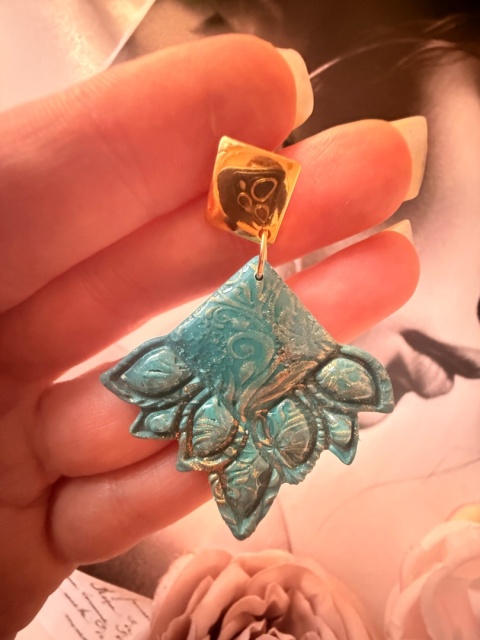 Kolczyki "Szałwiowy Listek"|Miętowa Szałwia & Złota Mandala| Styl Boho-Chic