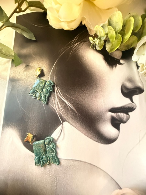 Kolczyki "Szałwiowy Listek"|Miętowa Szałwia & Złota Mandala| Styl Boho-Chic