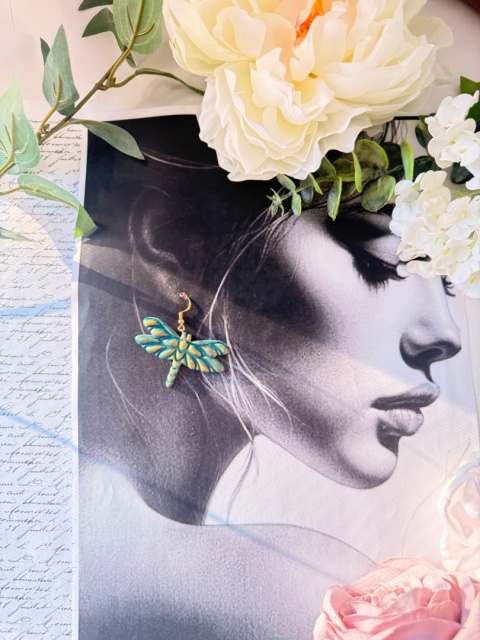 Artystyczne Kolczyki "Złocista Ważka" |Rękodzieło|Turkus & Złoto|Lekkość