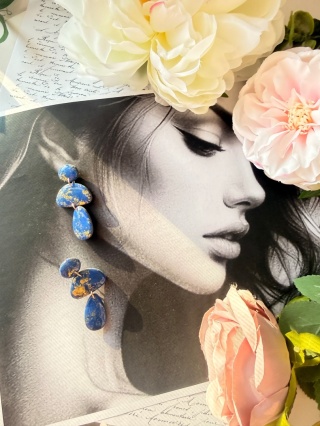 Niebieskie Kolczyki YourLook | Royal Blue & Gold Abstract | Handmade