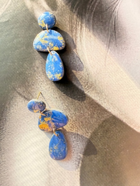 Niebieskie Kolczyki YourLook | Royal Blue & Gold Abstract | Handmade