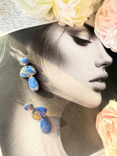 Niebieskie Kolczyki YourLook | Royal Blue & Gold Abstract | Handmade