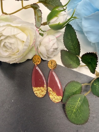 Ręcznie Robione Kolczyki "Burgund & Złoto" |Glina Polimerowa bez nazwy