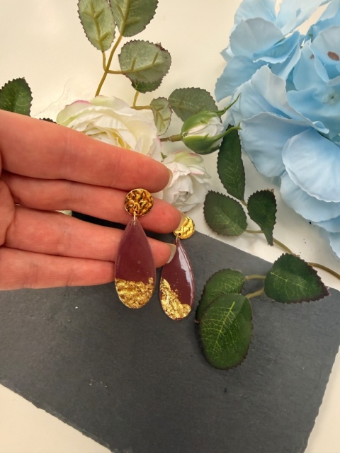Ręcznie Robione Kolczyki "Burgund & Złoto" |Glina Polimerowa bez nazwy