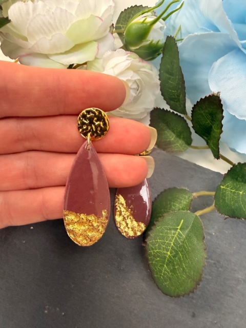 Ręcznie Robione Kolczyki "Burgund & Złoto" |Glina Polimerowa bez nazwy