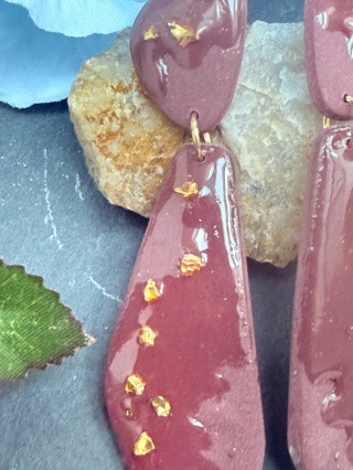 Ręcznie Robione Kolczyki "Burgund & Złoto" | Glina Polimerowa