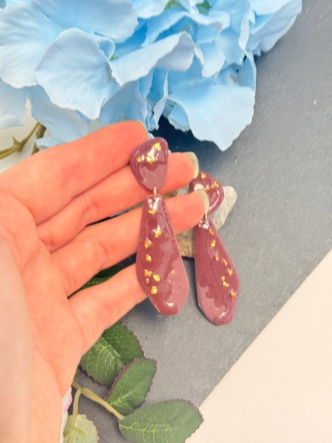 Ręcznie Robione Kolczyki "Burgund & Złoto" | Glina Polimerowa