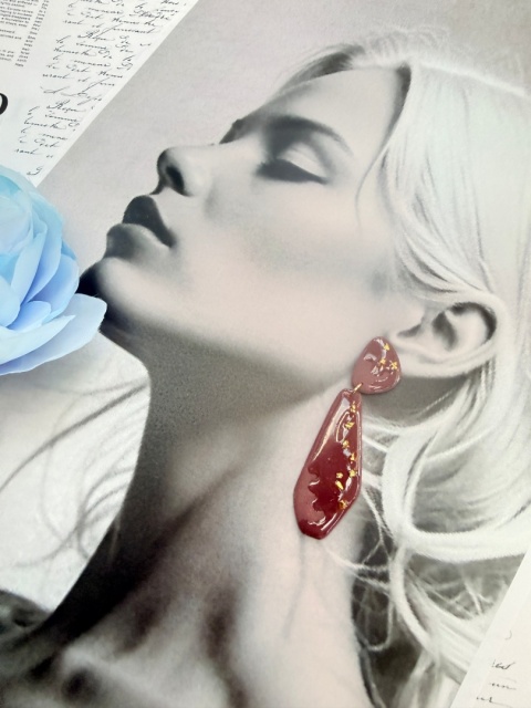 Ręcznie Robione Kolczyki "Burgund & Złoto" | Glina Polimerowa