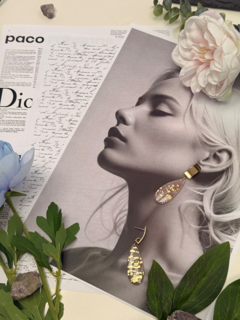 Ręcznie Robione Kolczyki "Kropla Glamour Taupe"|Glina Polimerowa & Złoto