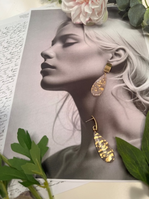 Ręcznie Robione Kolczyki "Kropla Glamour Taupe"|Glina Polimerowa & Złoto