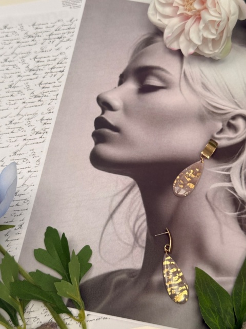 Ręcznie Robione Kolczyki "Kropla Glamour Taupe"|Glina Polimerowa & Złoto